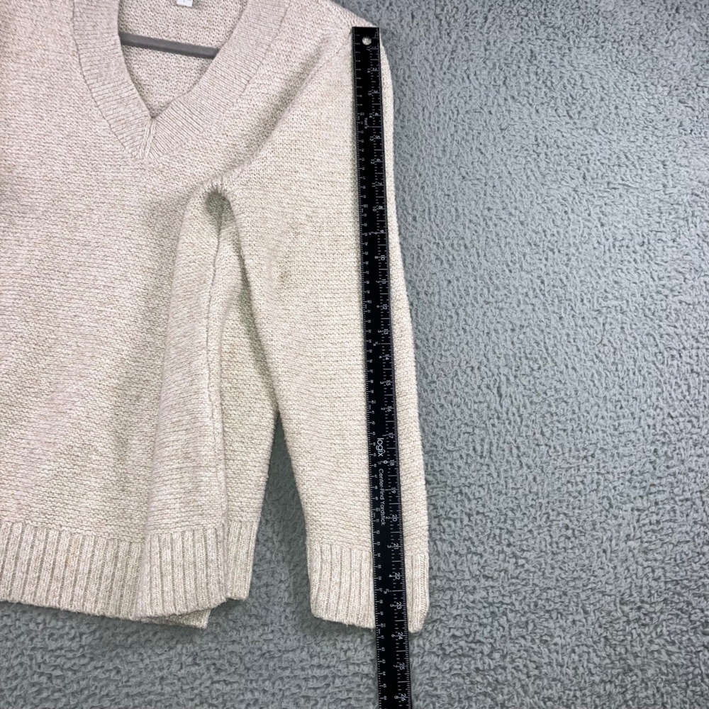 J Jill Sweater Women Large V Neck Speckled Knit‎ Long Sleeve Beige Minimalist - Picture 6 of 12